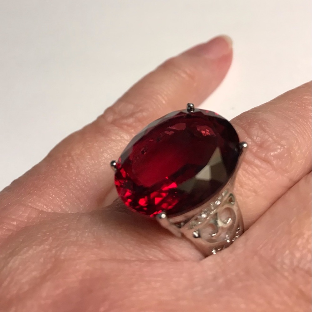 Garnet Stamped 925 Sterling Silver Ring